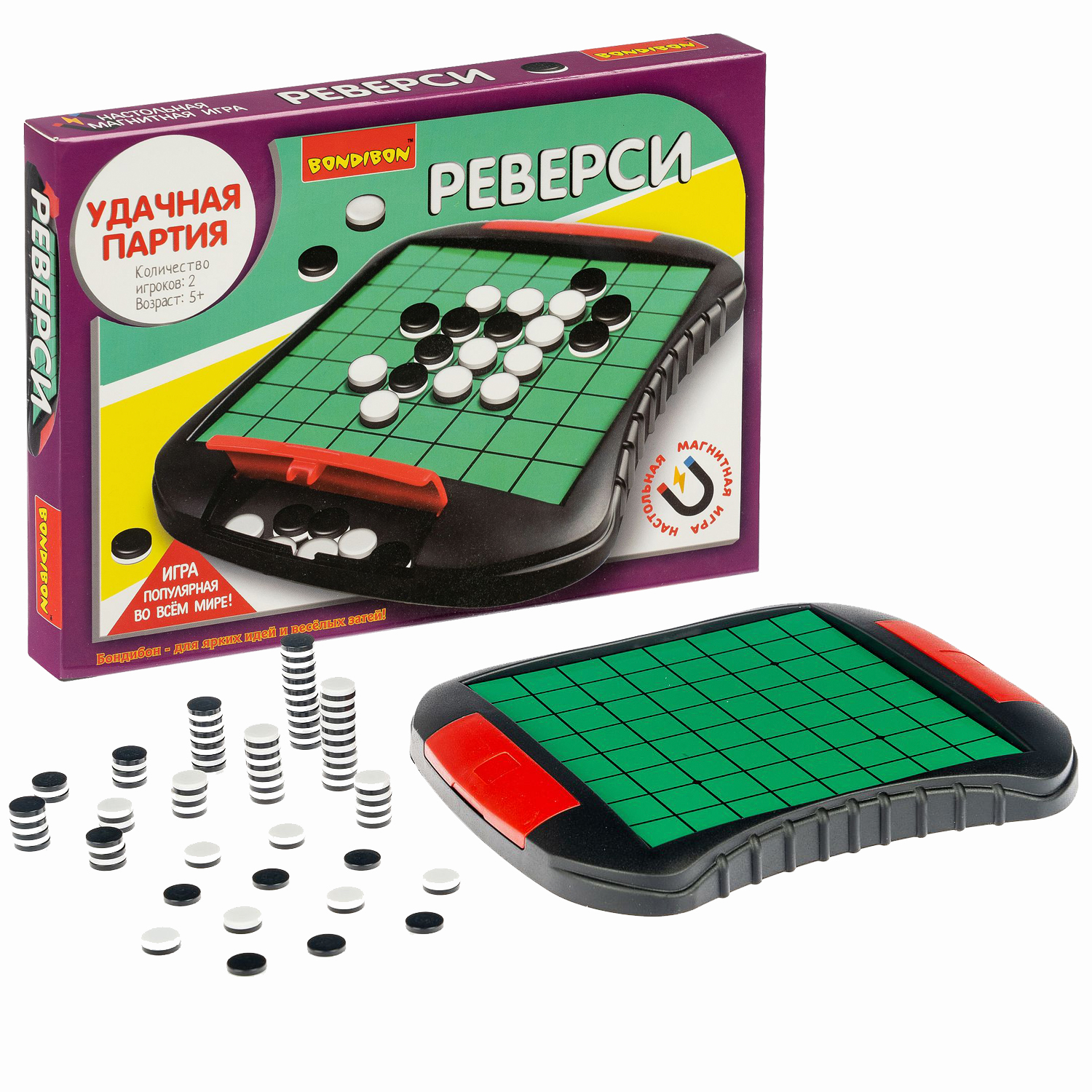 Настольные игры Bondibon Реверси (магнитная настольная игра, ВВ4855) магнитная щётка для мытья окон с двух сторон с регулятором толщины стекла 3 22 мм зелёный