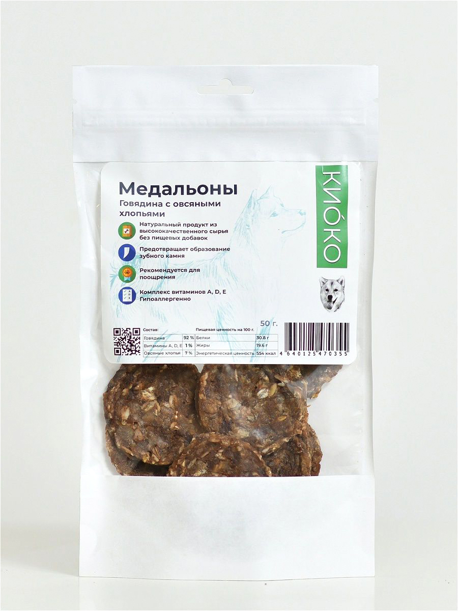 

Лакомство для собак Киоко Медальоны из говядины с овсянкой, 50 г