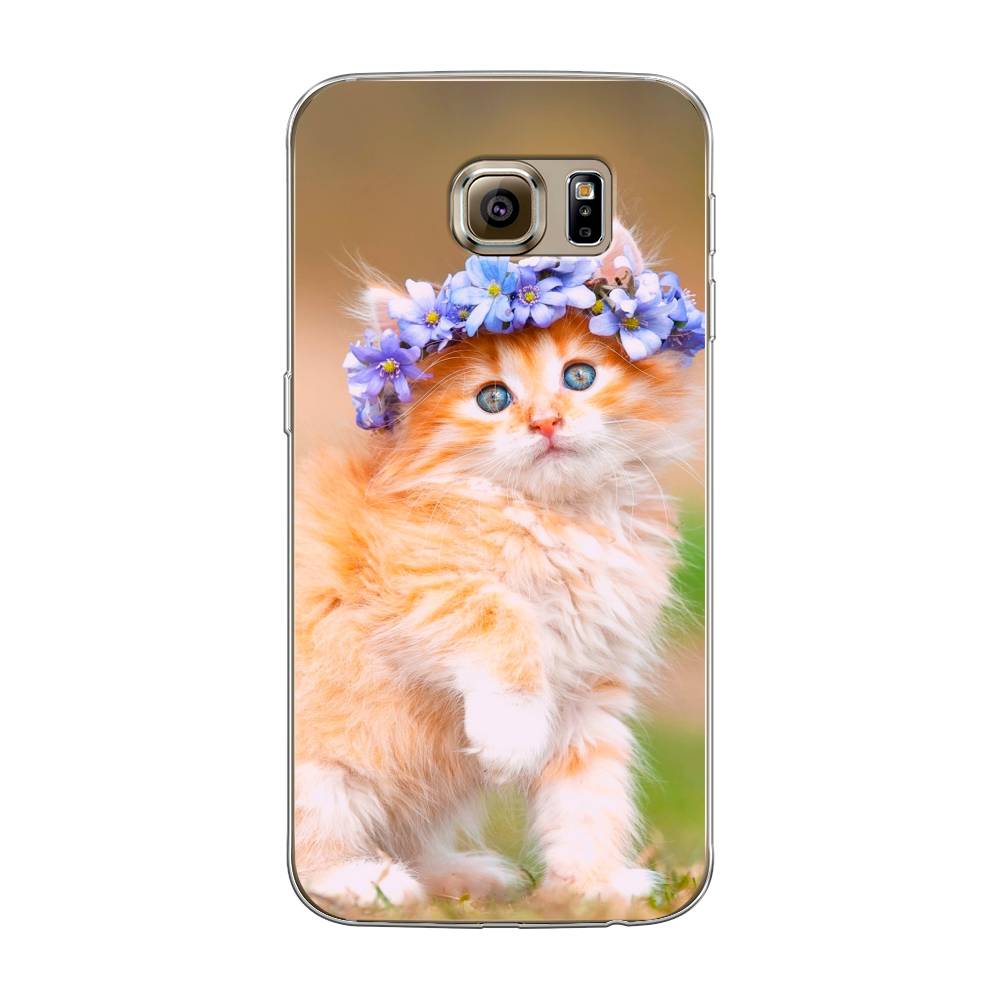 

Чехол Awog на Samsung Galaxy S6 "Рыжий кот в венке", Коричневый;синий, 24350-1