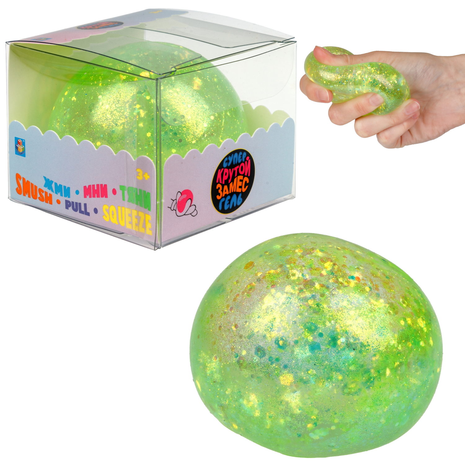 Игрушка-антистресс 1toy Крутой замес Супергель зелёный шар блестки 6см 1toy игрушка для пускания мыльных пузырей зелёный крокодил
