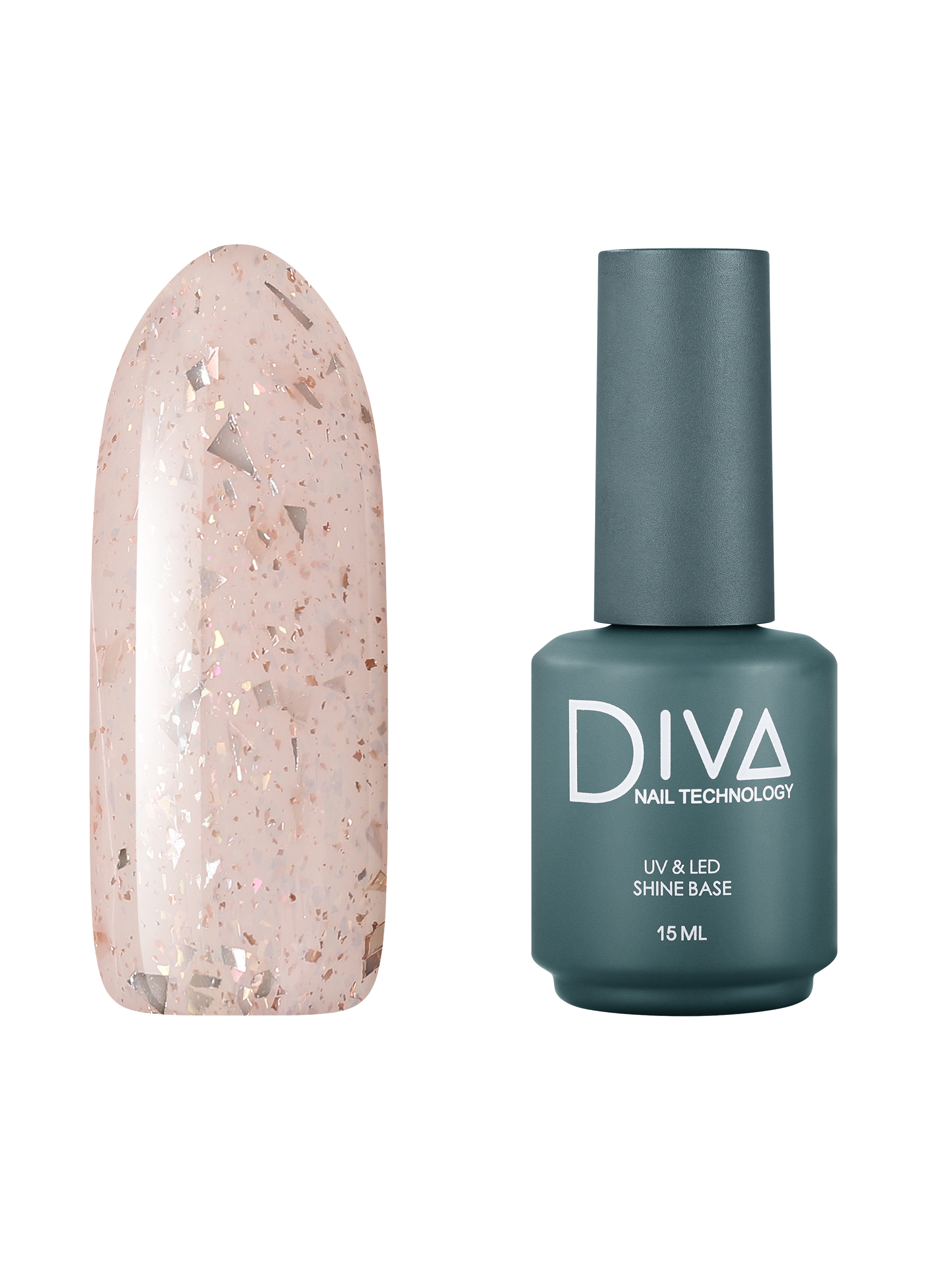 

База для гель-лака Diva Nail Technology основа с блестками камуфлирующая бежевая 15 мл, Shine