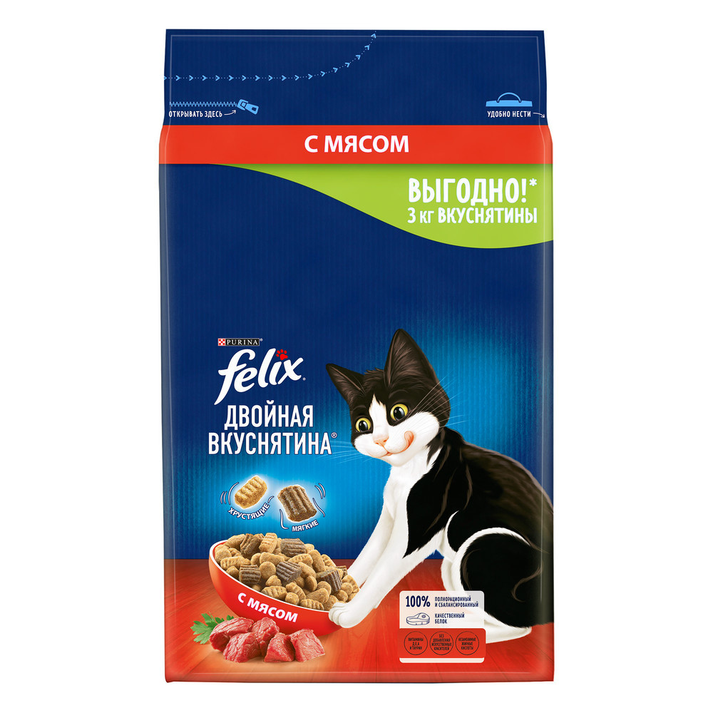 

Сухой корм для кошек Felix Двойная вкуснятина с мясом, 4шт по 3 кг