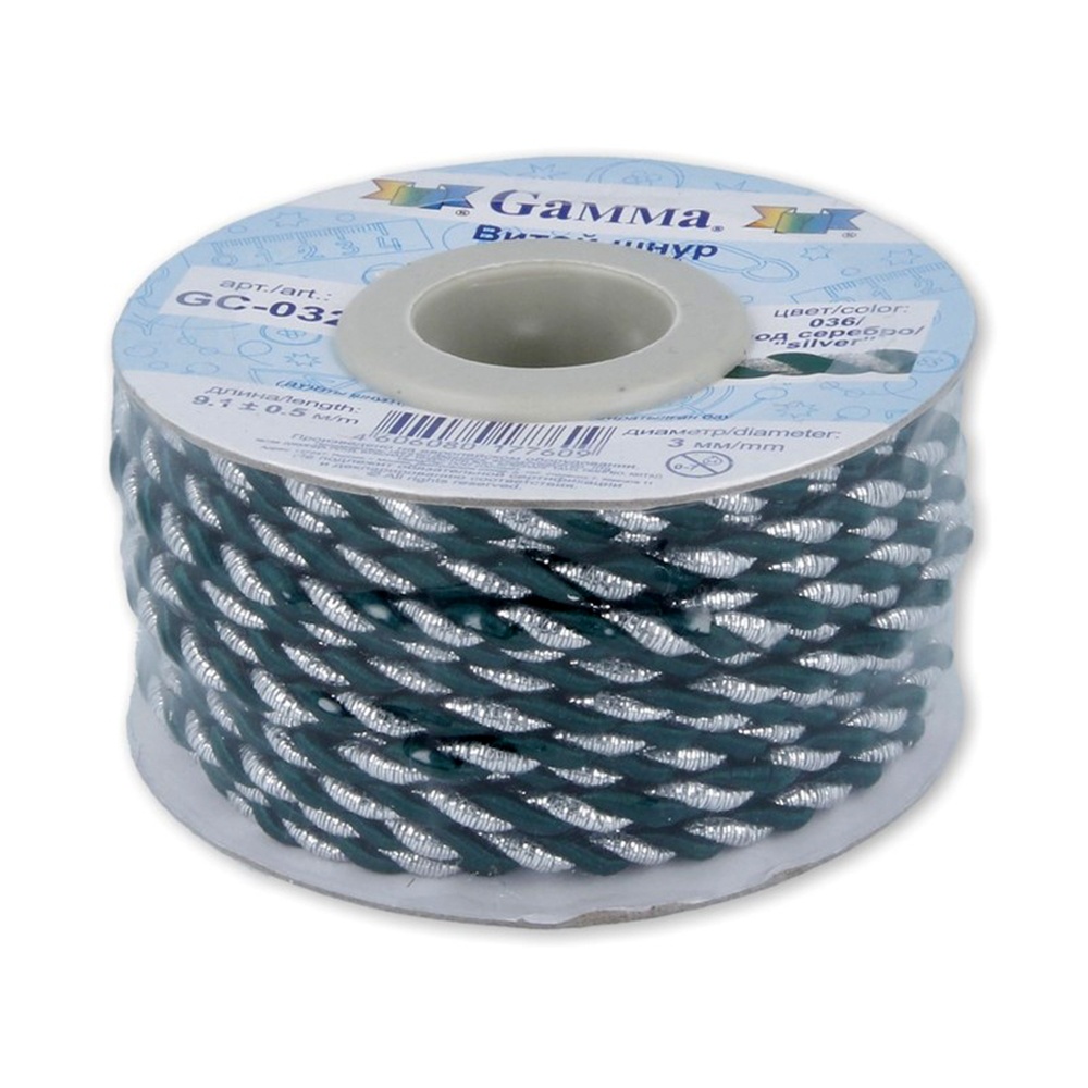 

Gamma 3 мм, витой, 9,1+/-0,5 м, №036, серебро, изумруд, Зеленый