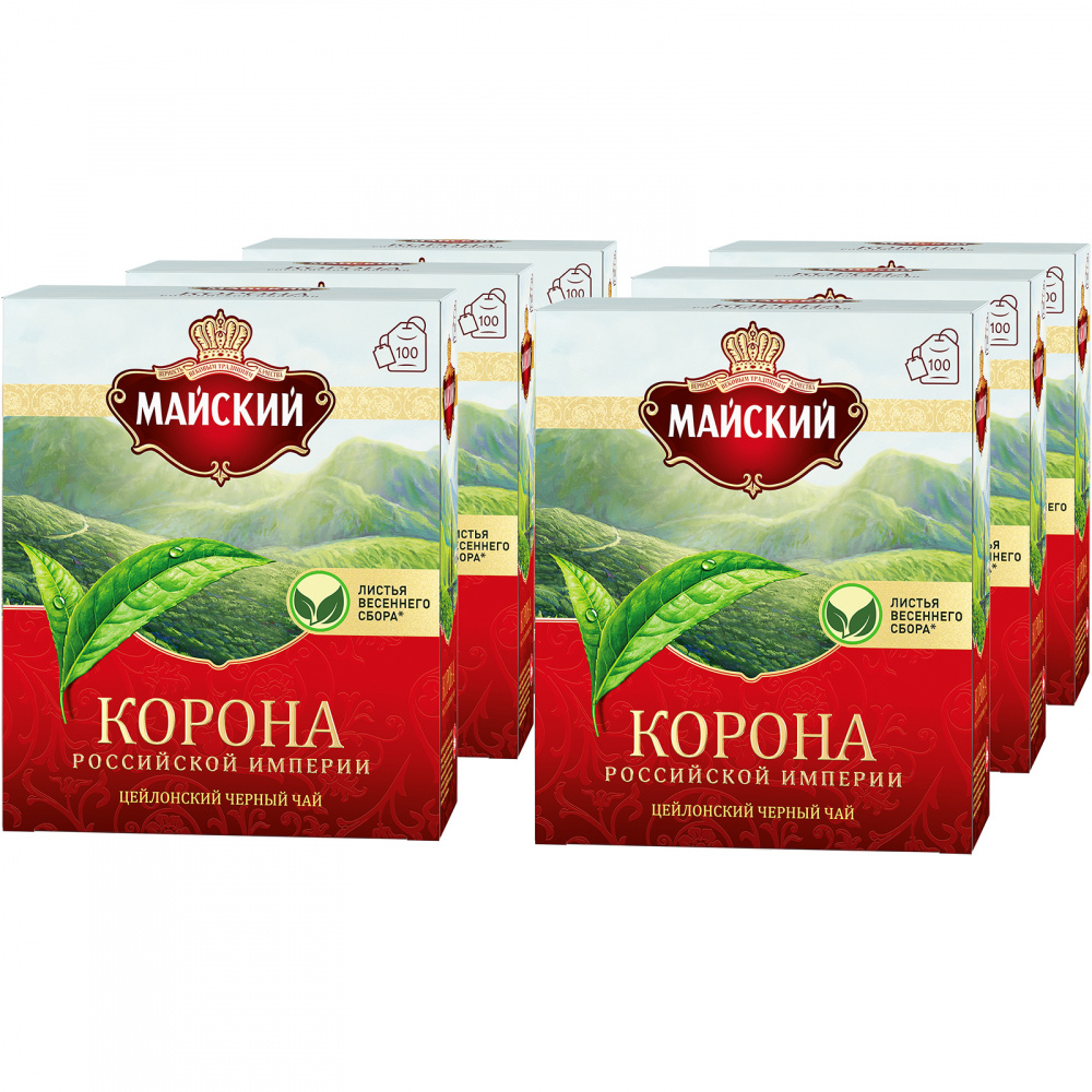 

Чай черный Майский Корона Российской Империи, 100 пакетиков, 6 упаковок