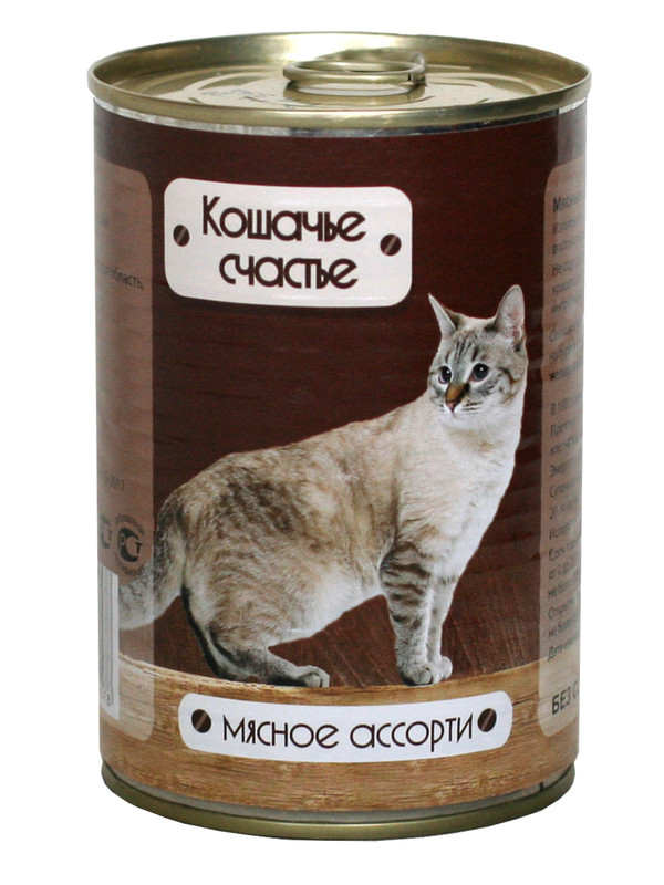 Консервы для кошек Кошачье счастье Кусочки в желе, Мясное ассорти, 410г