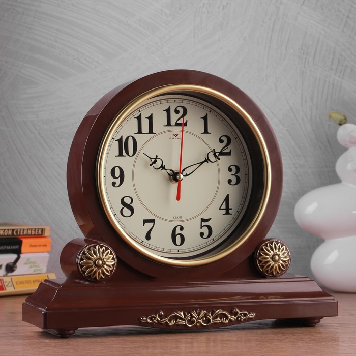 фото Часы настольные рубин "берта", 30х26 см, корпус коричневый, с золотом (3026-002)