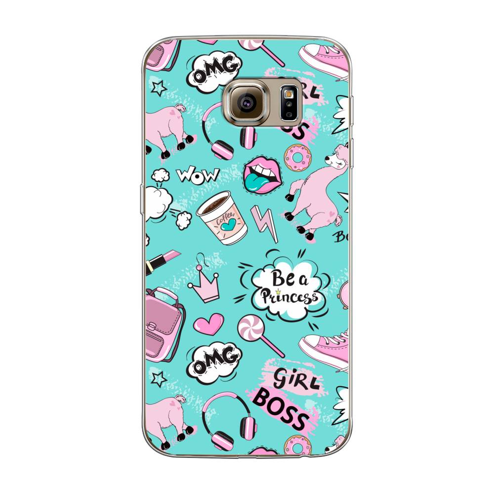 

Чехол Awog на Samsung Galaxy S6 "Стильная лама", Голубой;белый;розовый, 24350-1