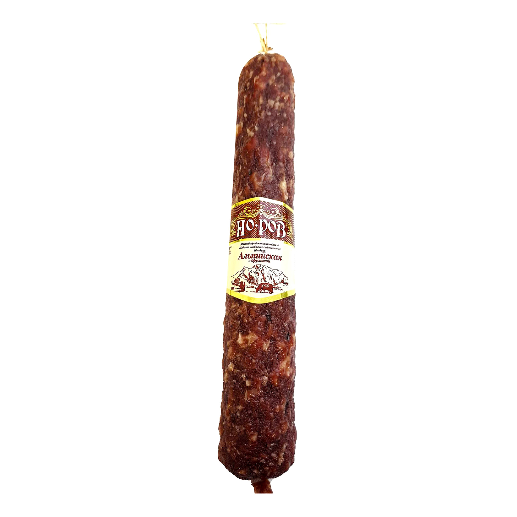 

Колбаса сырокопченая Норов Альпийская мини с брусникой +-400 г