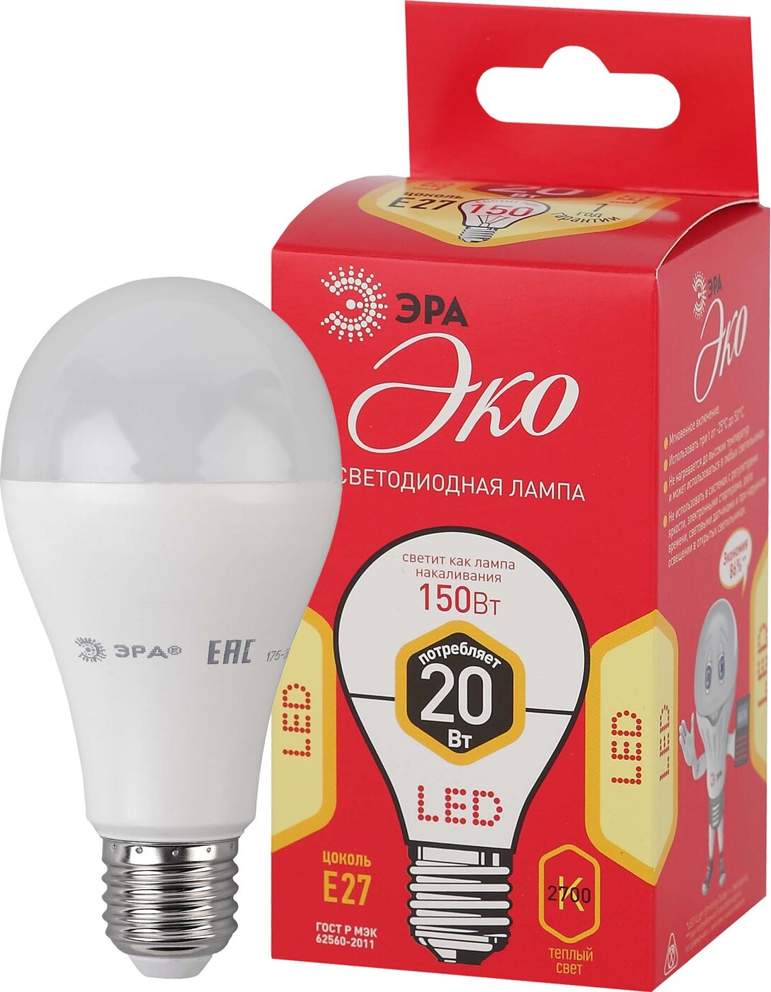 фото Лампа эра eco led a65-20w-827-e27