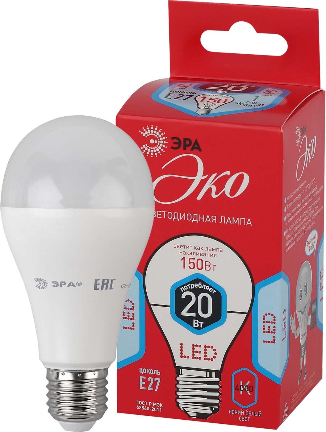 фото Лампа эра eco led a65-20w-840-e27