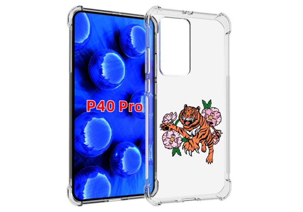 Чехол MyPads тигры-цветочные для Huawei P40 Pro противоударный