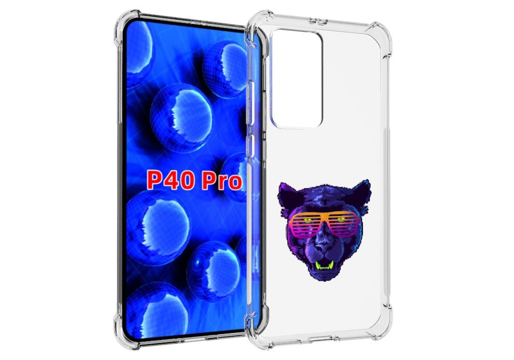 Чехол MyPads фиолетовая пума в очках для Huawei P40 Pro противоударный