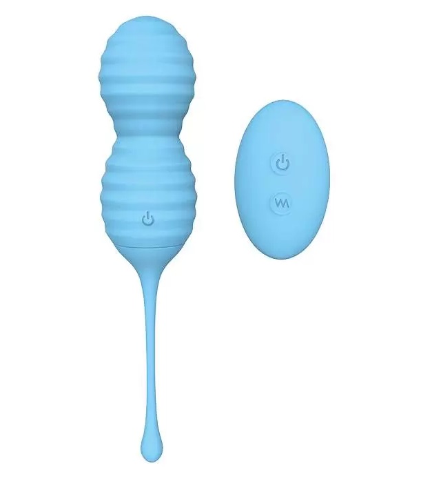 Голубые вагинальные виброшарики BEEHIVE с пультом ДУ