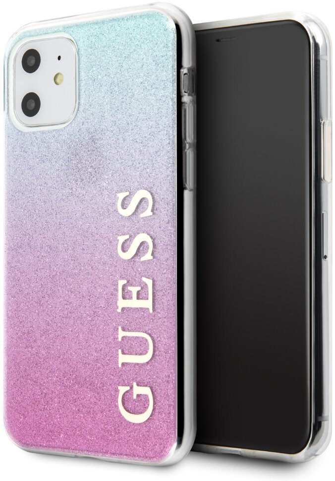 фото Чехол cg mobile guess glitter logo hard pc/tpu для iphone 11 "розово-голубой градиент"