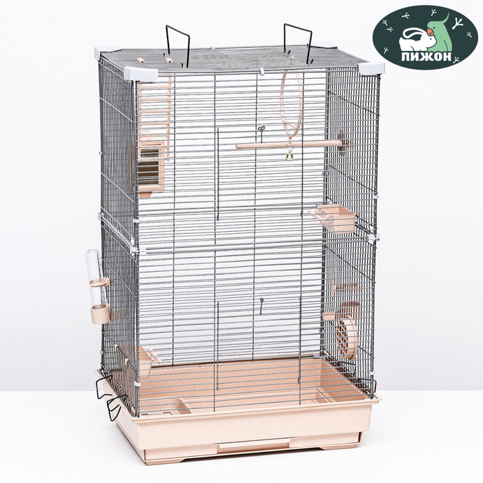 Клетка для птиц Пижон 101-Б, бежевая, пластик, металл, 42 х 30 х 65 см