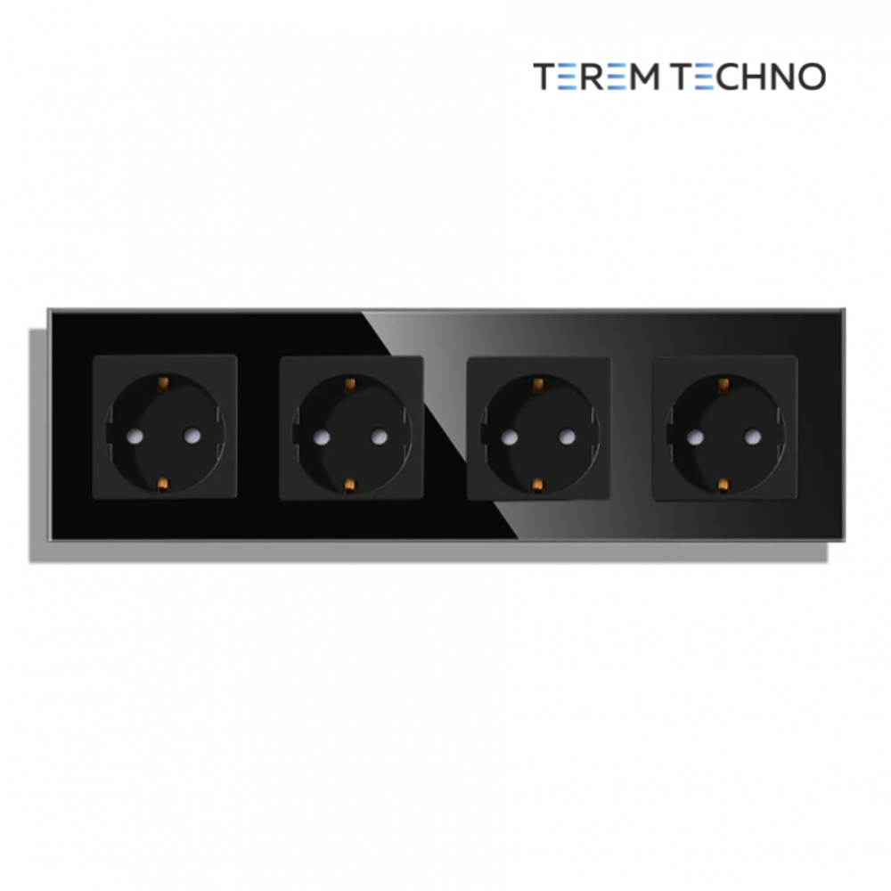 Четверная встраиваемая электрическая розетка Terem Techno с заземлением на 16А стеклянная