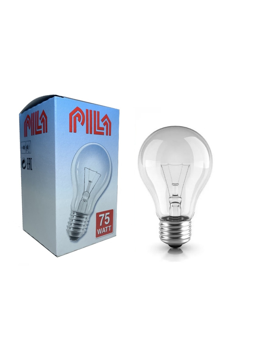 PILA Лампа накаливания PILA A55  75W E27 CL груша прозрачная