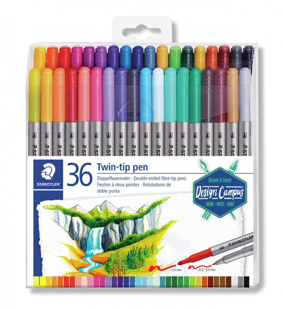 

Фломастеры двусторонние Staedtler Twin-tip 36 цветов/3200TB36