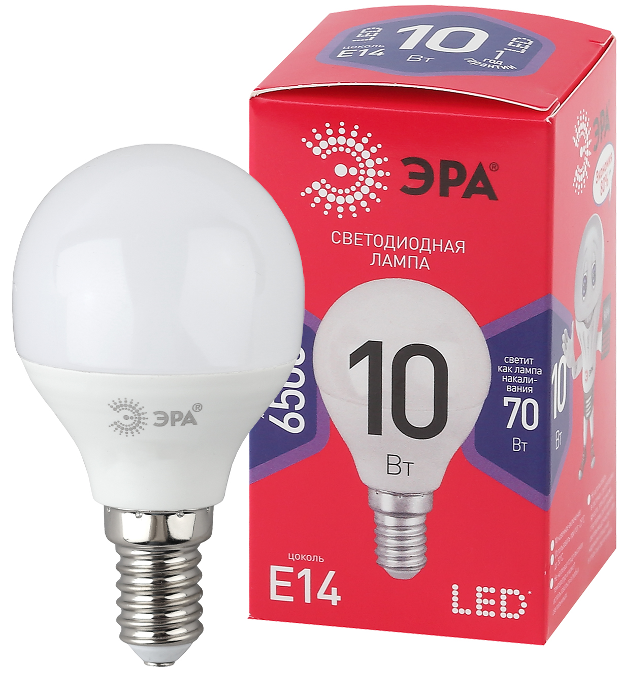 фото Лампа эра led p45-10w-865-e14 r