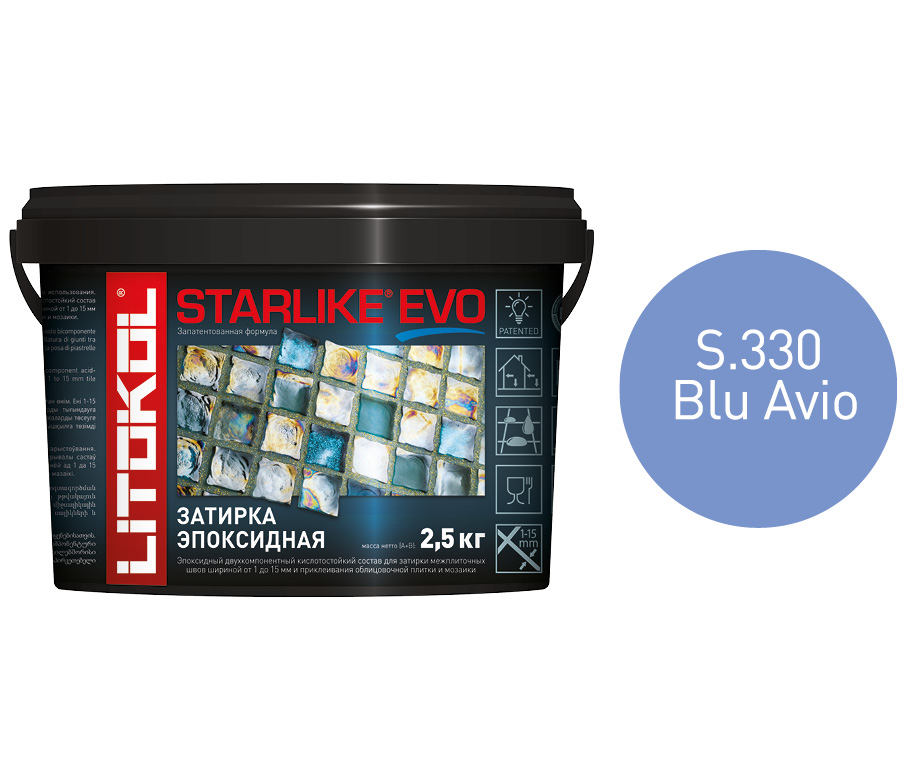 фото Эпоксидная затирка litokol starlike evo s.330 blu avio, 2,5 кг