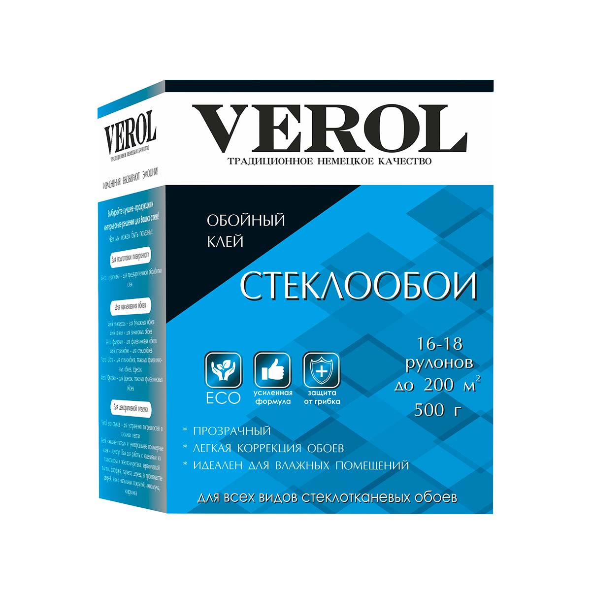 Клей обойный для стеклообоев VEROL усиленный 500г обойный клей verol