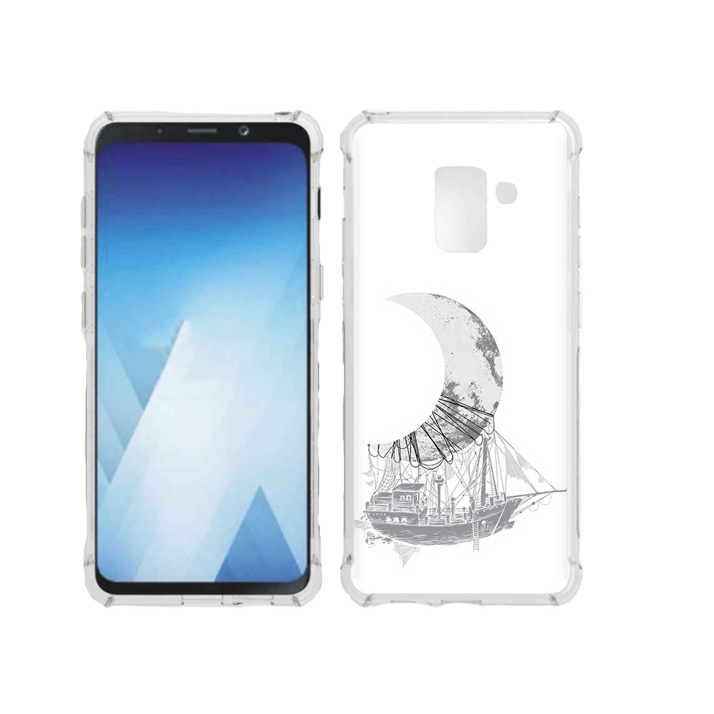 

Чехол MyPads Tocco для Samsung Galaxy A5 (2018) черно белый корабль полумесяц, Прозрачный, Tocco