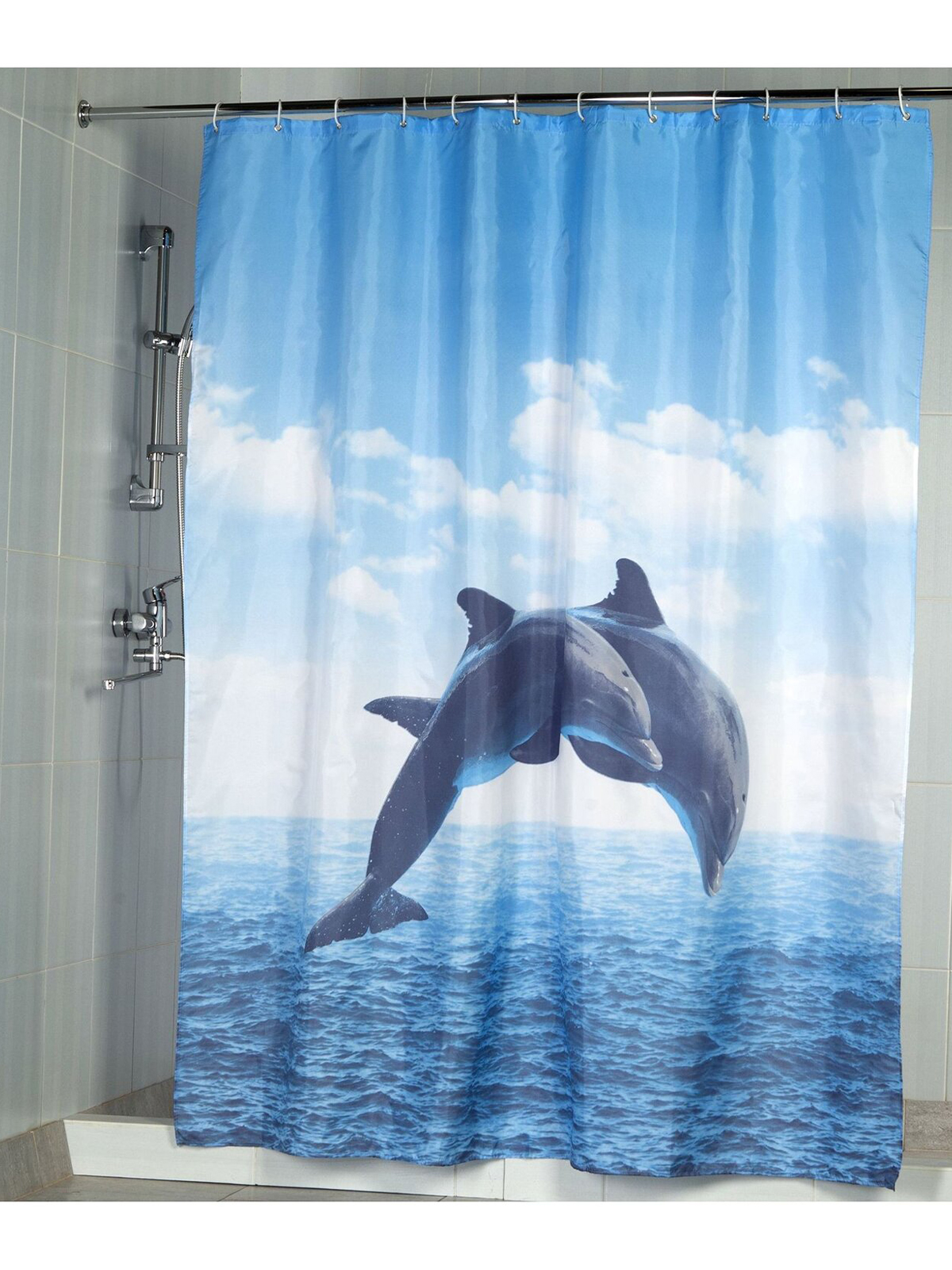 фото Штора для ванны дельфины 180х200 см, голубой jinn
