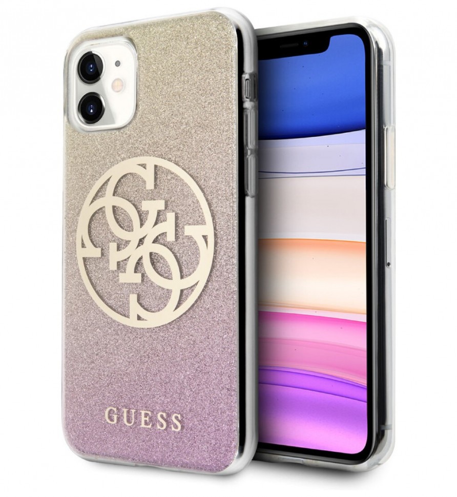 фото Чехол cg mobile guess 4g circle logo hard pc/tpu для iphone 11, розово-золотой градиент