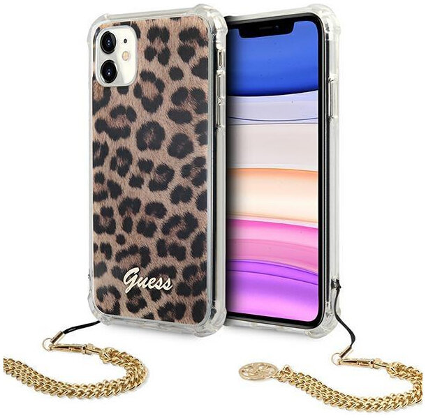 фото Чехол cg mobile guess pc/tpu leopard hard + gold charm для iphone 11 леопард/золотой шарм