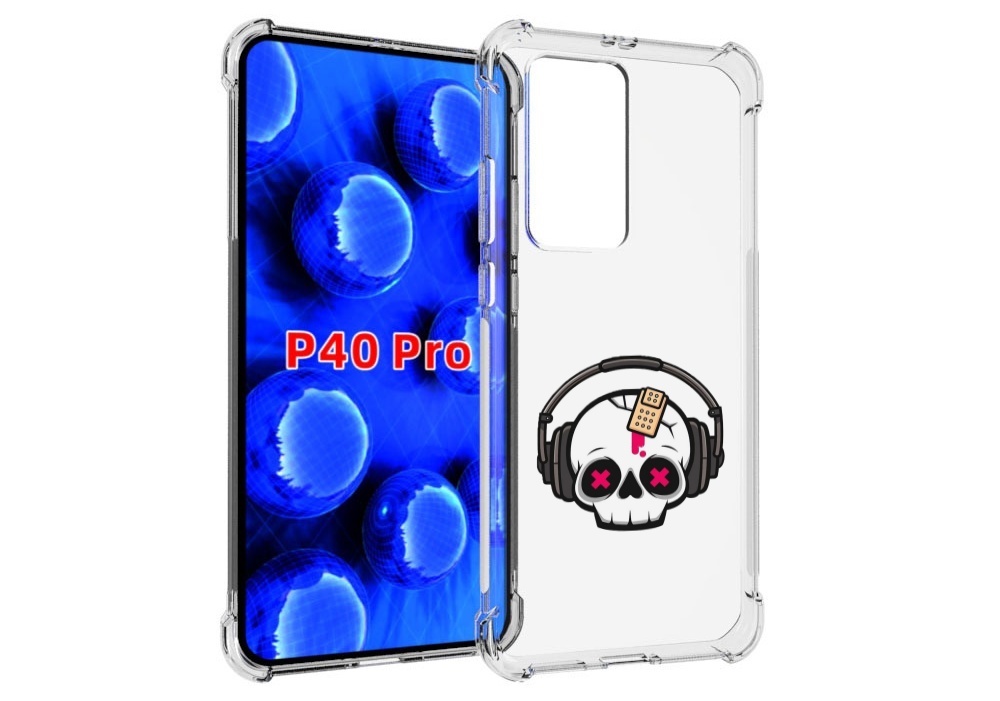 Чехол MyPads черепок в наушниках для Huawei P40 Pro противоударный