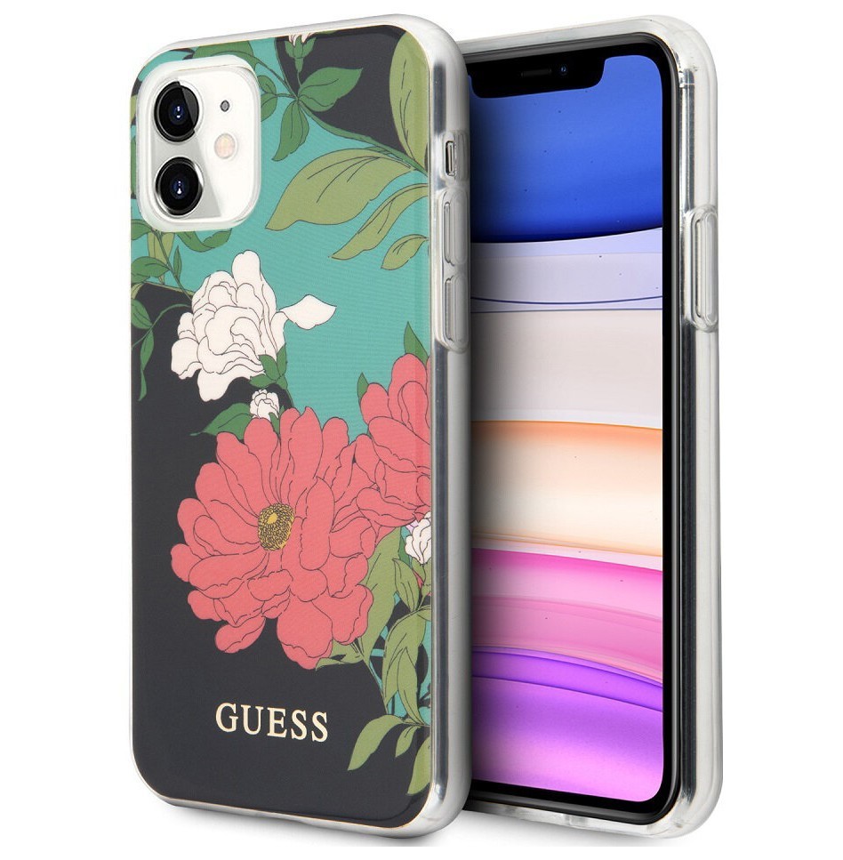 фото Чехол guess flower tpu/pc hard shiny n.1 iphone 11, черный cg mobile