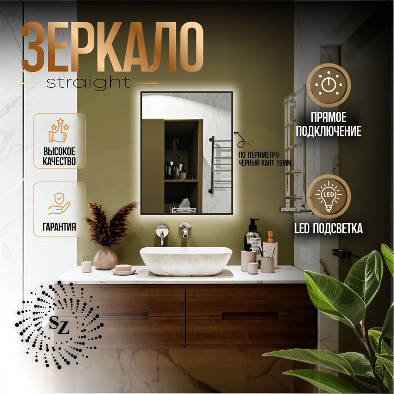 

Зеркало c фоновой подсветкой прямоугольное 60x70см + покраска, Белый, Прямоугольник парящее покраска