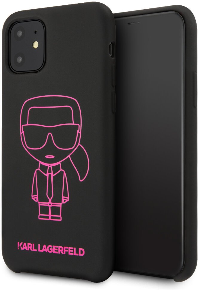 фото Чехол cg mobile karl lagerfeld ikonik outlines hard для iphone 11 черный/розовый