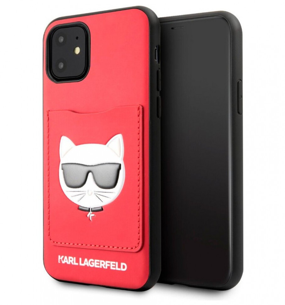 фото Чехол karl lagerfeld pu leather with cardslot choupette&#39;s head hard iphone 11, красный cg mobile