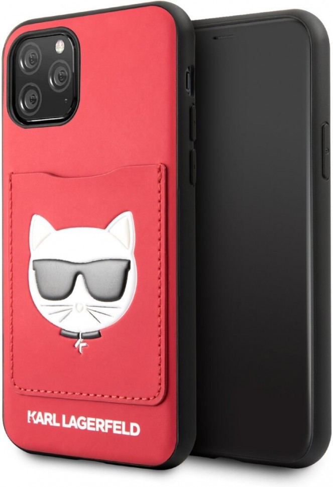 фото Чехол karl lagerfeld pu leather with cardslot choupette head hard iphone 11 pro, красный cg mobile