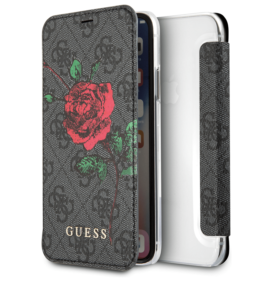 фото Чехол-книжка guess flower desire 4g booktype pu/roses iphone x/xs, серый cg mobile