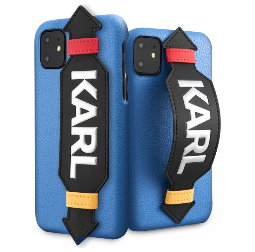 фото Чехол karl lagerfeld pu leather with strap karl logo hard iphone 11, голубой cg mobile