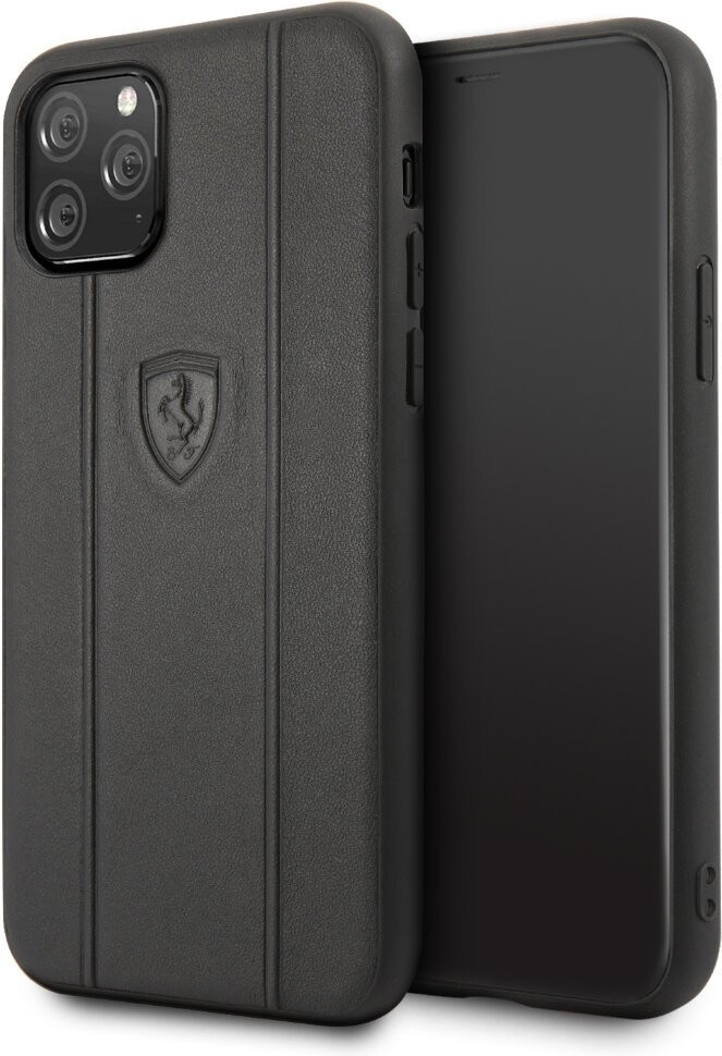 фото Чехол ferrari stamped logo embossed lines hard leather iphone 11 pro, черный cg mobile