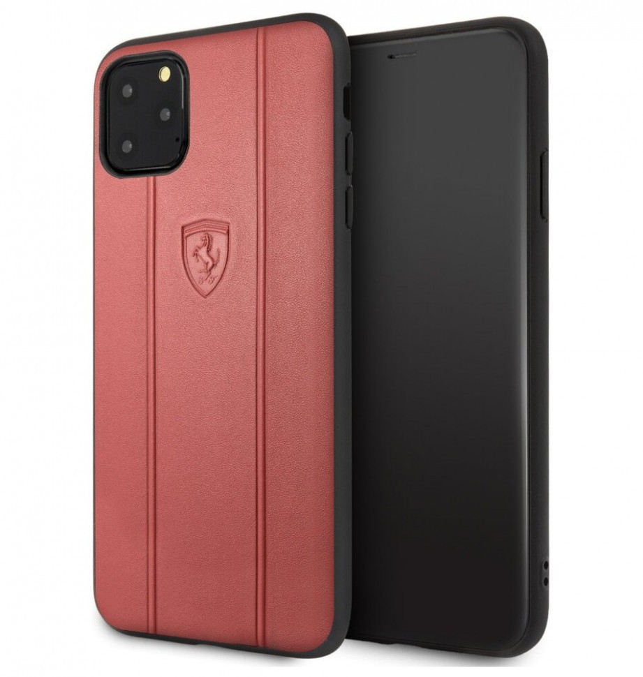 фото Чехол ferrari stamped logo embossed lines hard leather iphone 11 pro max, красный cg mobile