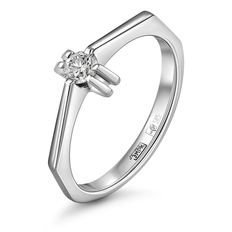 Кольцо из золота с искусственным бриллиантом р.16,5 IQ Diamonds 4104-R5W-RD14DEFVVSVS-IG