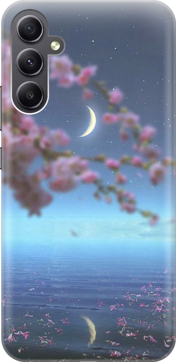 

Силиконовый чехол на Samsung Galaxy A34 5G "Месяц и сакура", Белый;голубой, 158716