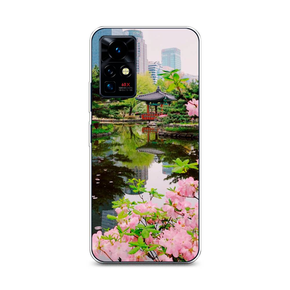 

Чехол на Infinix Zero X Pro "Сакура возле озера", Зеленый;розовый;голубой, 3101150-2