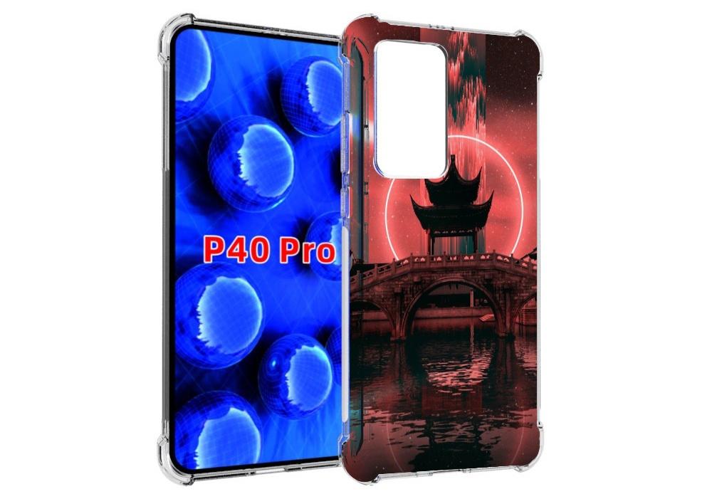

Чехол MyPads японский мост красный фон для Huawei P40 Pro противоударный, Прозрачный, Tocco