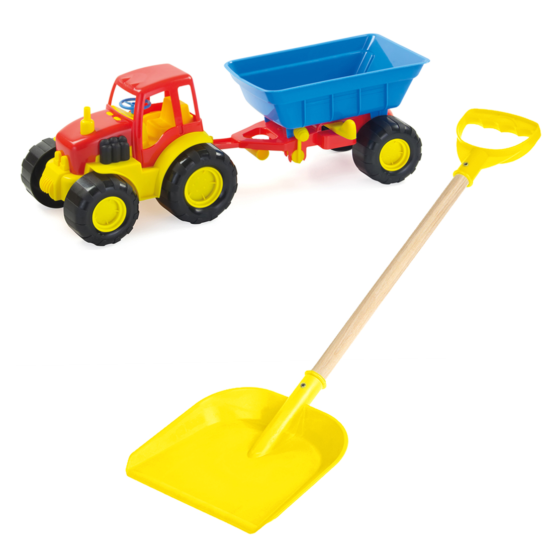 фото Набор садовода детский трактор с прицепом/ деревянная детская лопатка 60 см желтый zebratoys