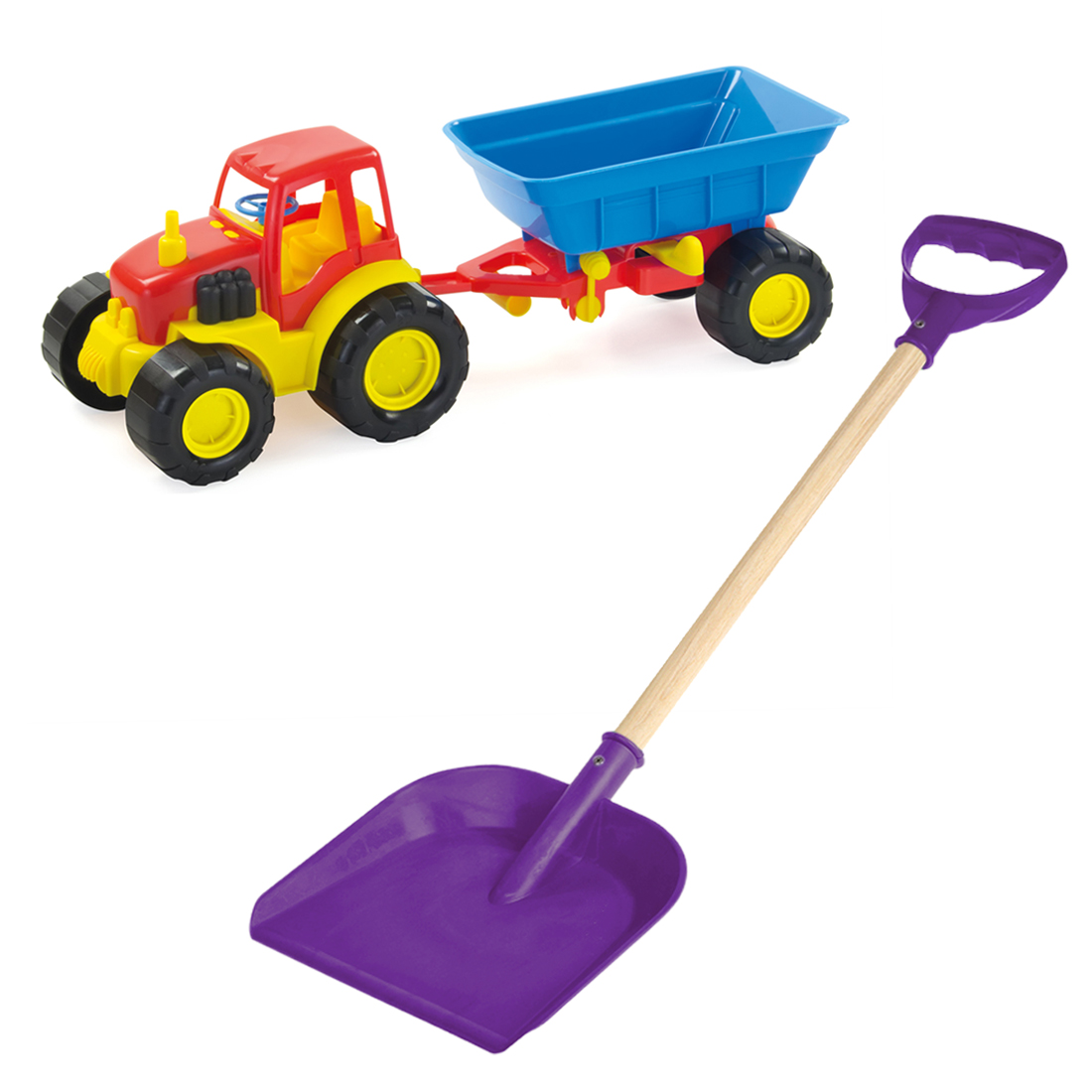 фото Набор садовода детский трактор с прицепом/ деревянная детская лопатка 60 см фиолетовый zebratoys