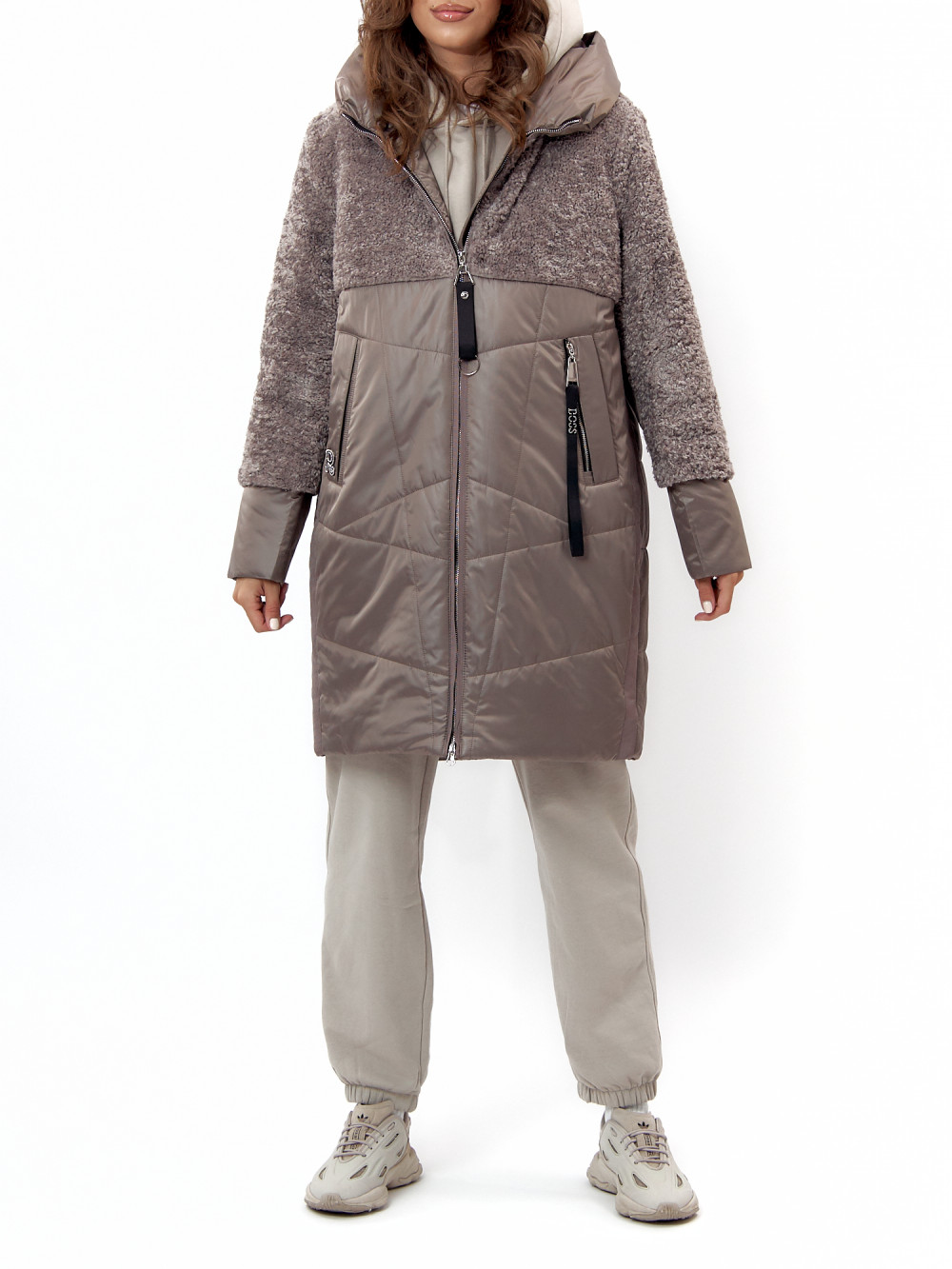 Пальто женское AD11209 коричневое 4XL