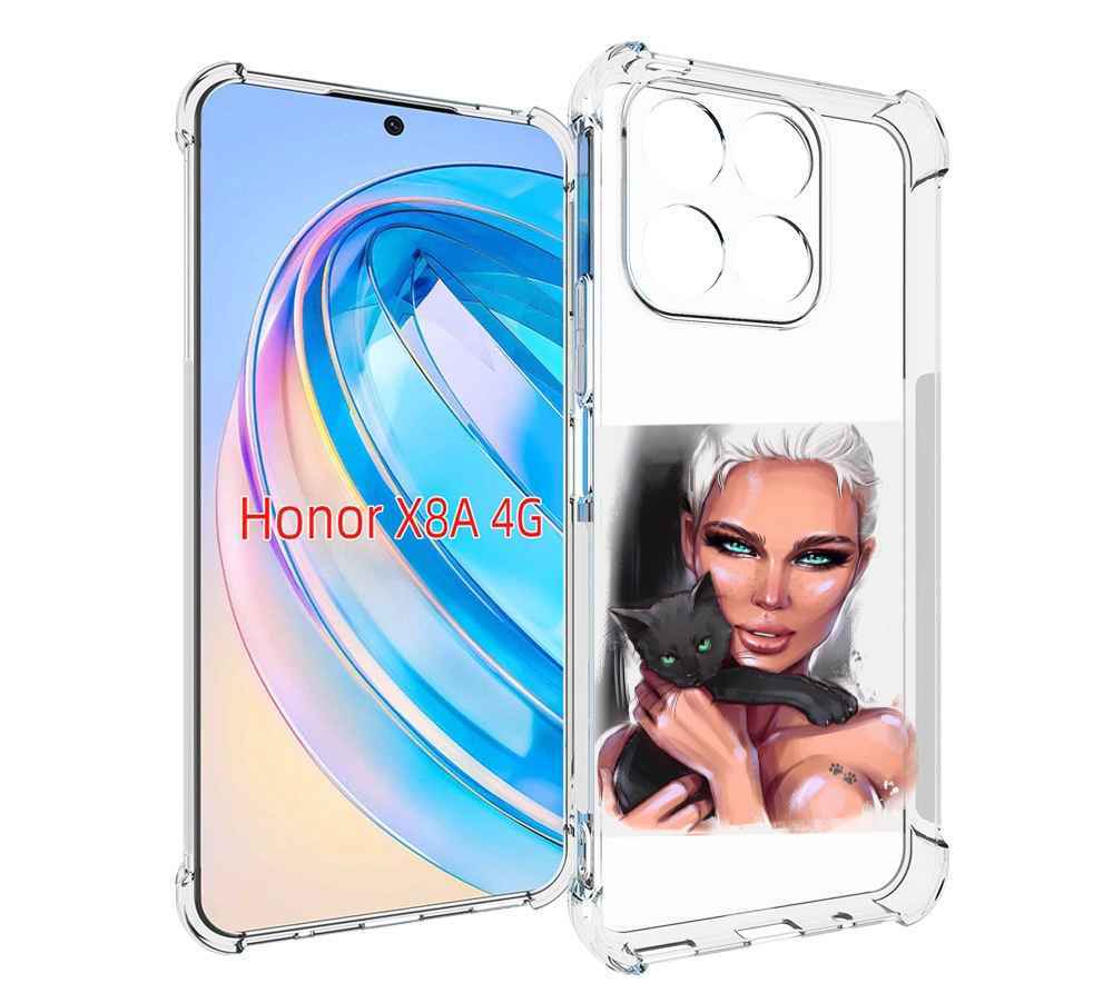 

Чехол MyPads девушка-с-черным-котиком женский для Honor X8a, Tocco