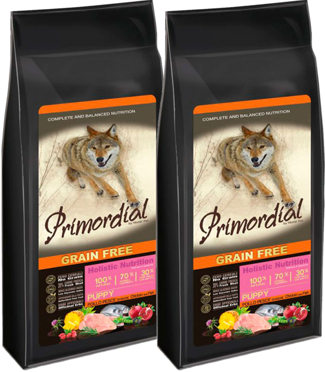 

PRIMORDIAL PRIMORDIAL PUPPY беззерновой для щенков с курицей и рыбой (12 + 12 кг)