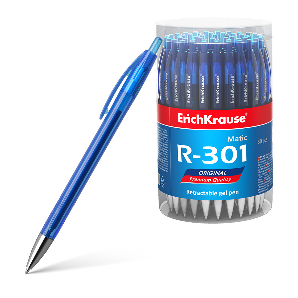 Набор ручек гелевых ErichKrause R-301 Original Gel Matic 46698, синяя, 0,5 мм, 50 шт.