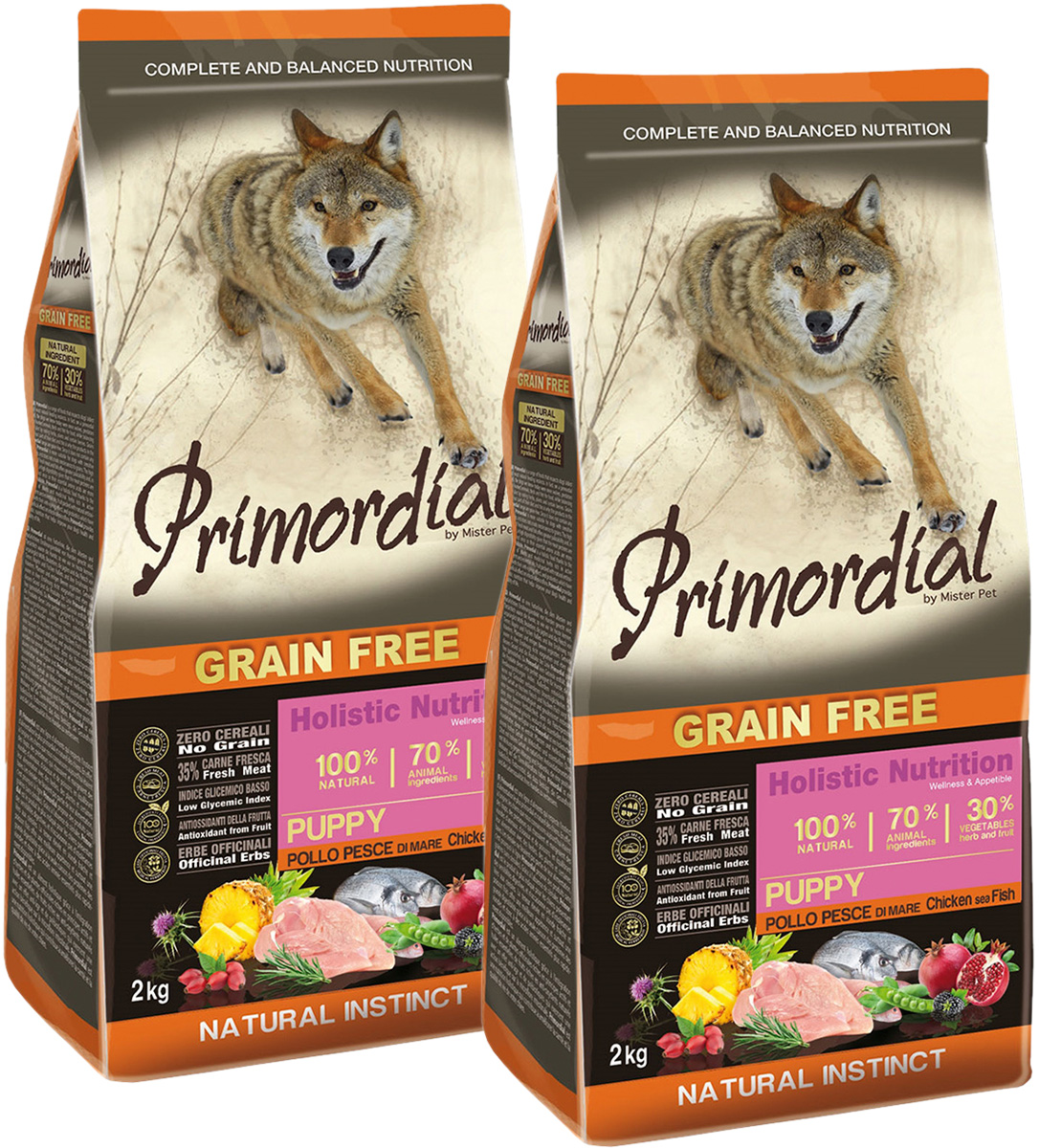 

PRIMORDIAL PRIMORDIAL PUPPY беззерновой для щенков с курицей и рыбой (2 + 2 кг)